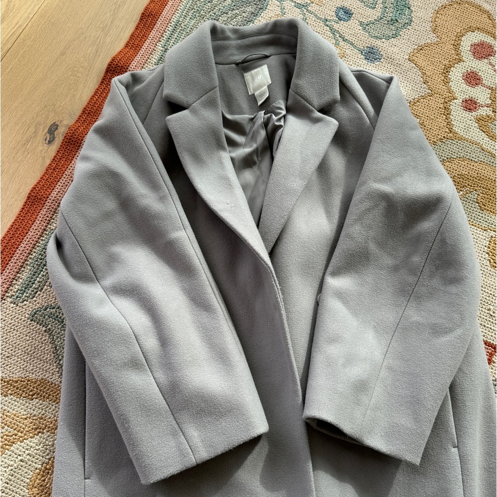 H&M heavy and thick grey collared coat - very warm.